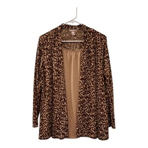 White Stag kimono Top Size M 8-10 Animal Print tan brown